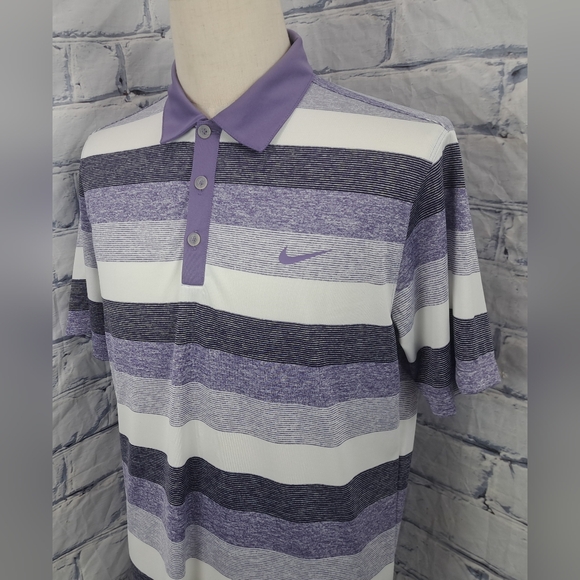 NWOT Nike Dri-Fit Men's Tour Performance Golf Polo Shirt Purple Striped Medium - Picture 3 of 12